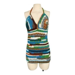 Womens Y2k Sleeveless Crotched Open Back Halter Top Size Medium - Picture 1 of 8