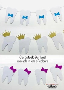 1st TOOTH BABY TEETH CELEBRATION PARTY THEME BUNTING BANNER GARLAND. BOW, CROWN - Picture 1 of 9