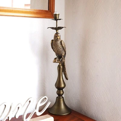 51cm Antique Resin Parrot Gold Candle Stick Holder Metal Stand Top Bird Statue - Image 1 of 2
