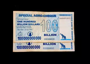 2 pcs x Zimbabwe 100 Billion dollar agro cheque banknotes - Picture 1 of 2