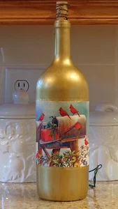 Table/Desk Accent Lamp (Gold Frosted,Lights/ Winter/Mailbox/Cardinals Scene 14) - Picture 1 of 2