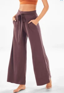 Fabletics Chris Pants Womens Medium M Espresso Washed Tricot Wide Leg Tie Waist - Imagen 1 de 6