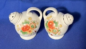Agitadores japoneses de sal y pimienta con flores rosa redondas adornos de oro 22K ~ ¡TAL CUAL! - Imagen 1 de 5