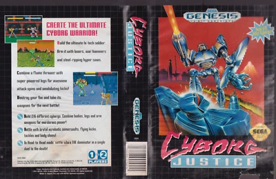 Cyborg Justice Sega Genesis, 1993 Complete with Manual and Hang Tab Case - Image 1 of 2
