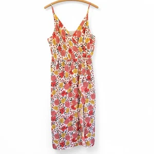 LOFT Blumen Midikleid Faux Wickel Rüschen verstellbare Träger Gummibund Large - Bild 1 von 10