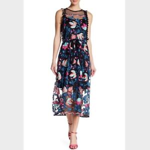 ANTHROPOLOGIE NWT $228 Eva Franco Embroidered Mesh Tassel Midi Dress Size 10