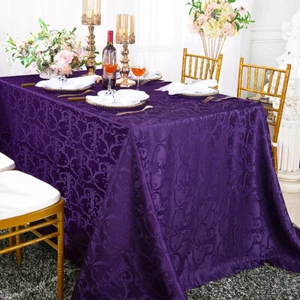 Wedding Linens Inc.90" x 132" Rectangular Damask Jacquard Polyester Tablecloths - Picture 1 of 16