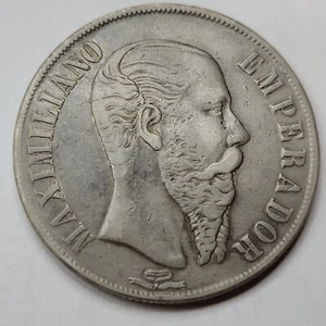 1866 Mexico MAXIMILIANO Peso Scarce Issue Genuine Silver Crown Coin *H222 - Picture 1 of 2