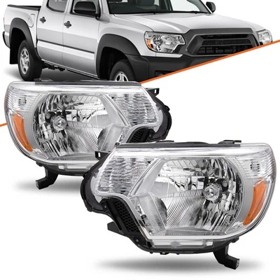 For 2012-2015 Toyota Tacoma Pickup Chrome Headlights Amber Corner Headlamps Pair - Image 1 of 4