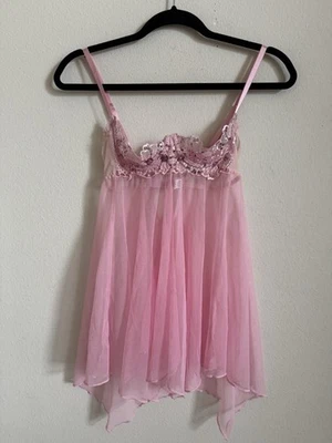 Vestido Lencería Shirley Of Hollywood Rosa Lentejuelas Babydoll Encaje Transparente Talla S Foto 1 de 4