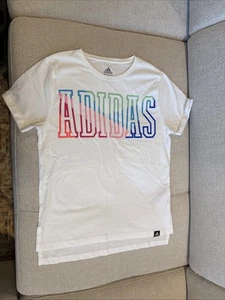 Adidas Girls Size Large (14) White Tshirt, NWOT, Bright Colors Logo - Picture 1 of 11