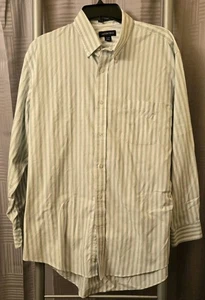 Lands End Green White Striped Pinpoint Oxford Shirt 17 34 Large Mens Traditional - Picture 1 of 8