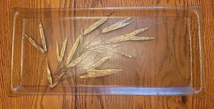 Vtg Lucite Acrylic Gold Wheat Leaves Midcentury MCM Bubbles Serving Tray READ - Picture 1 of 16