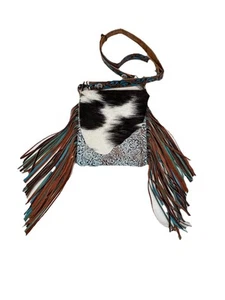 Myra Bag Concealed Carry Blue & Brown Embossed Crossbody Bag Hair On Hide - Picture 1 of 20