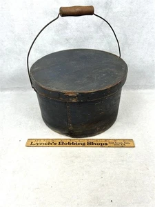 antike Vorratsdose mit Griff 11,5 x 6,5 dunkelblau lackiert original Mitte 19. Jh. beste  - Bild 1 von 8