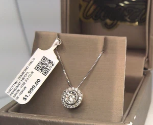 ⭐$2000-CERTIFIED Natural Diamond HALO NECKLACE PENDANT SOLID 10k White Gold 18' - Picture 1 of 11