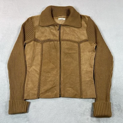 Vintage Suede Leather Knit Jacket Women’s 44 Made In Spain 70s Tejidos Brugues - Image 1 of 4
