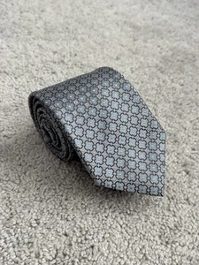 Charles Tyrwhitt Geometric Pattern Blue & Grey Silk Tie - Picture 1 of 4