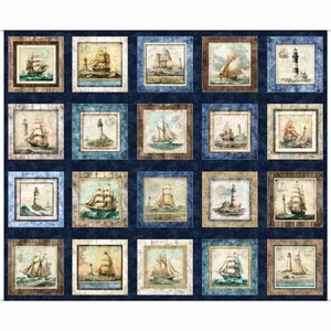 QT Fabrics Siren's Call by Dan Morris 29991 N Navy Nautical Patches Cotton - Picture 1 of 1