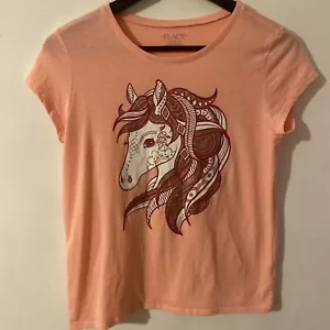 The Children’s Place Peach Casual T-Shirt Unicorn Graphic Print Size XXL 16 - Picture 1 of 6