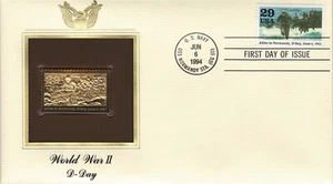 FIRST DAY OF ISSUE OF ORIGINAL STAMP 22KT GOLD WORLD WAR II D-DAY STAMP JUNE 6 - Picture 1 of 7