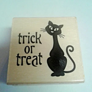 Black Cat Rubber Stamp NEW Halloween Holiday Craftsmart Wood Mount Trick Treat - Picture 1 of 3