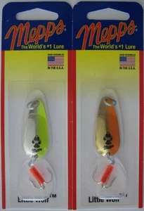 2 Pks. Mepps Little Wolf Spoon - 1/4 oz. - Silver Chartreuse & Gold/Hot Orange - Picture 1 of 1