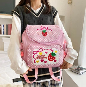 Sweet Lolita Girls Pink Strawberry Backpack JK Schoolbag Satchel School Bag - Picture 1 of 10