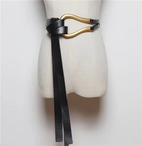 Soft Faux Leather Belts For Women Big Alloy Buckle Thin Double Layer Waistbands - Picture 1 of 18