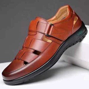 Men Sandals Summer Faux Leather Shoes Mens Closed Toe Dress Non-Slip Flats - Picture 1 of 26