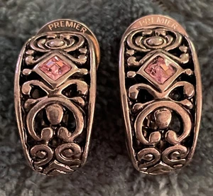 Silver Colored Pink Stone Premier Designs Clip-On Earrings Fashion Jewelry - Picture 1 of 6