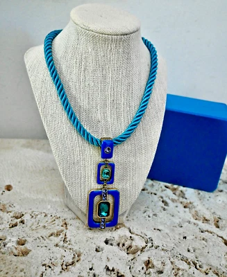 NIB $130 Heidi Daus Thoroughly Modern Enamel Crystal Drop Pendant Necklace Blue - Image 1 of 4