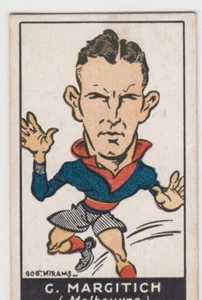 Tarjeta de cigarrillo Melbourne Football Club Margitich década 1930 Bob Mirams marca estándar - Imagen 1 de 2