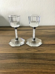 Candlesticks Wedding Bride 2 Crystal Swarovski Simon Designs Candle Holders Rare - Picture 1 of 6