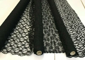  BEAUTIFUL ALL OVER PATTERN BLACK LACE FABRICS : By the 1/2 mtr : #BL1 - Picture 1 of 13