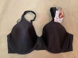 Sujetador Playtex 4747 Secrets perfectamente suave 36D con alambre negro a rayas satinadas nuevo con etiquetas - Imagen 1 de 6