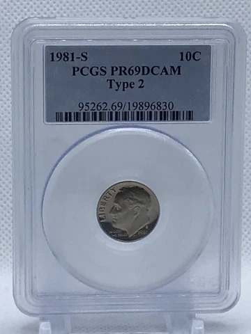 1981 S Roosevelt Dime PCGS PR69DCAM Type 2 Variety Proof Coin 10C Cover