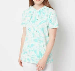 Sudadera con capucha Belle Beach de Kim Gravel French Terry manga corta Lt Aqua Palm 1X A4910 - Imagen 1 de 4