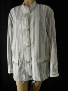 JONES NEW YORK Jacket size 1X white gray striped Linen blend NWT - Picture 1 of 5