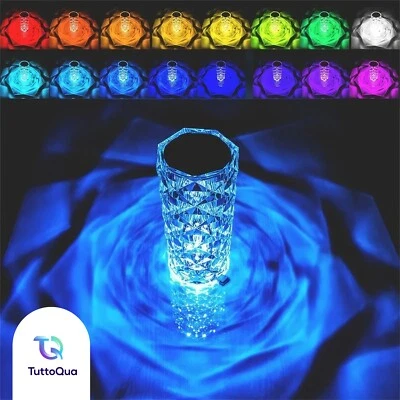 LAMPADA TOUCH TAVOLO DIAMANTATA LED RICARICABILE EFFETTO CRISTALLO TRASPARENTE - Immagine 1 di 4