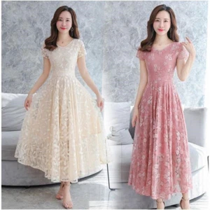 Summer Women Lace A Line Empire Waist Tunic Party Formal Wedding Gown Long Dress - Picture 1 of 15