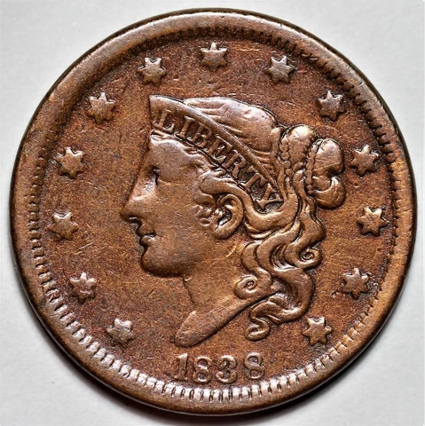 1838 Coronet Head Large Cent - US 1c Copper Penny Coin - L37 Cover