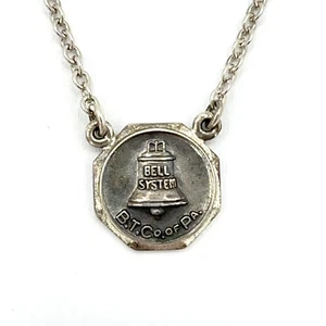 BELL TELEPHONE of PA tie chain - sterling silver vtg octagonal medal 2.5" bar - Picture 1 of 4