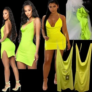 Sexy Ladies Womens Deep V-Neck Halter Backless Slit Mini Party Club Dress NEW - Picture 1 of 2