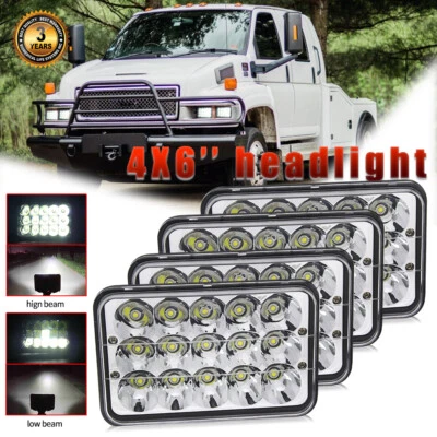 4PCS 4x6" INCH LED Headlights High Low Beam H4 For GMC C4500 C5500 2003-2009 - Image 1 of 4