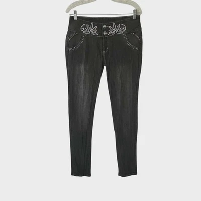 Silver Diva Jeans Rhinestone Embellished  Low Rise Black Wash Y2K Stretch Sz 15 - Image 1 of 4