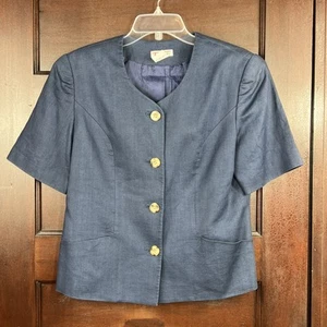 Vintage Talbots 100% Leinen Damen 10 Blazer Jacke klassisch blau Kurzarm gefüttert - Bild 1 von 11