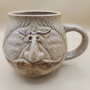 Pottery Craft Stoneware Face Hobbit Mug Ugly Face 20 Oz Coffee Mug Vintage USA - Picture 1 of 8