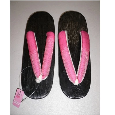 NEU ROSA JAPANISCHE HOLZ GETA, KIMONO YUKATA SCHUHE FLIP FLOPS 24cm/max UK5,5 - Bild 1 von 4