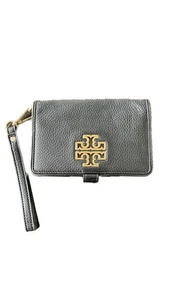 Tory Burch Wristlet Wallet Black Pebble Leather Gold Hardware - Bild 1 von 4